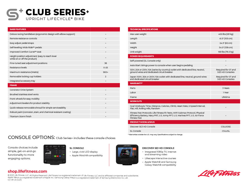 Life Fitness Club Series + Upright Bike w/ SL Console - Black Life Fitness Bike; Upright CSC-DSL-BLKLM_3