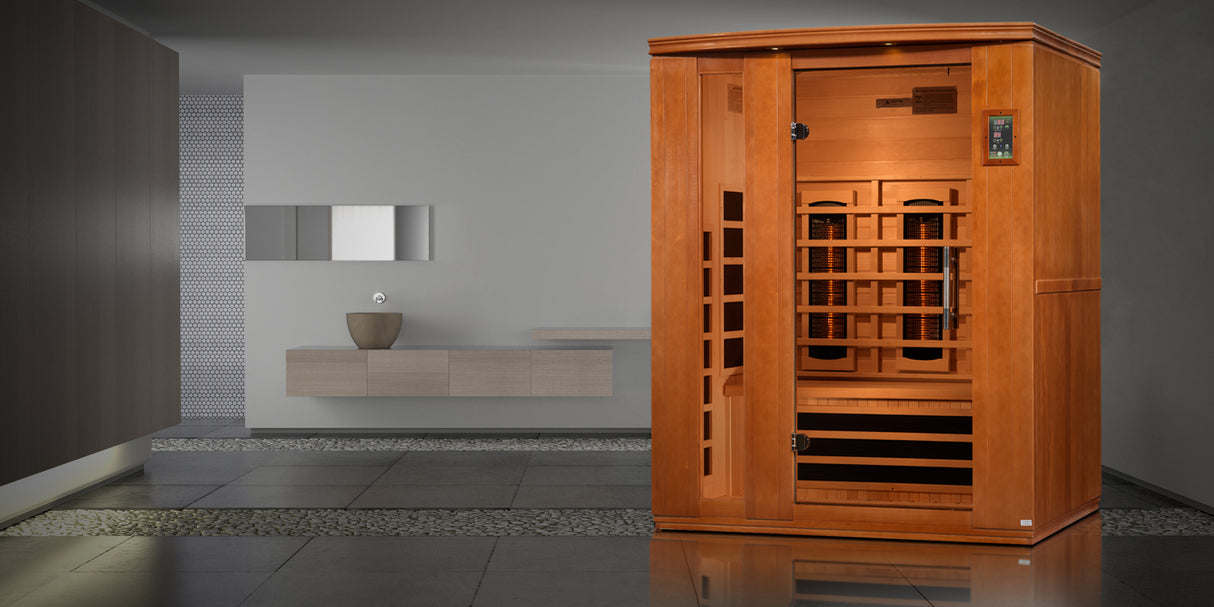 Dynamic Full Spectrum "Lugano" FAR Infrared Sauna with Hemlock Wood Golden Designs Home DYN-6336-03FS08-01-2022