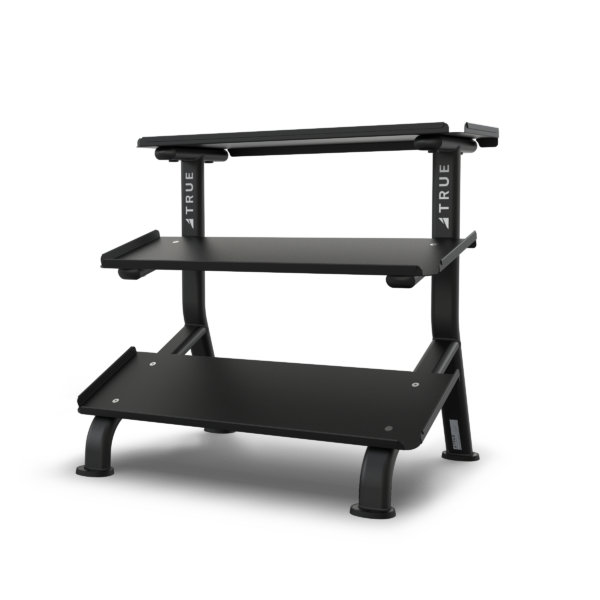 True FS-24 3-Tier Flat Tray Dumbbell Rack TRUE Dumbell racks, power block stand, plate and bar storage, kettlebell racks, ball racks FS-24-35-3-Tier-Flat-Tray-Dumbbell-Rack-600x600
