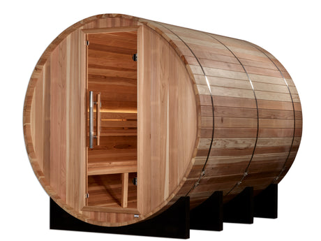 Golden Designs "Klosters" 6 Person Barrel Traditional Sauna - Pacific Cedar Golden Designs Recovery; foam rollers, advanced rollers, stretch and massage GDI_B006_01_2