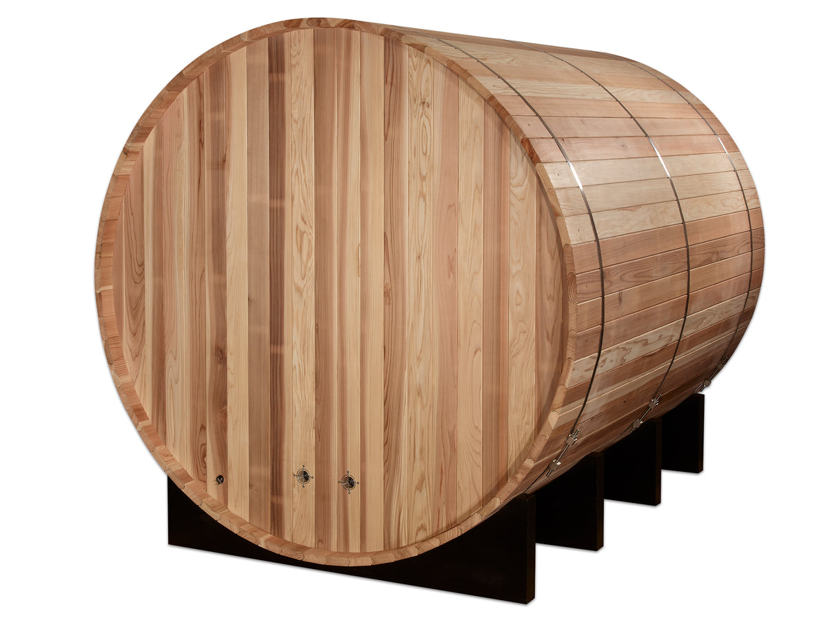 Golden Designs "Klosters" 6 Person Barrel Traditional Sauna - Pacific Cedar Golden Designs Recovery; foam rollers, advanced rollers, stretch and massage GDI_B006_01_4