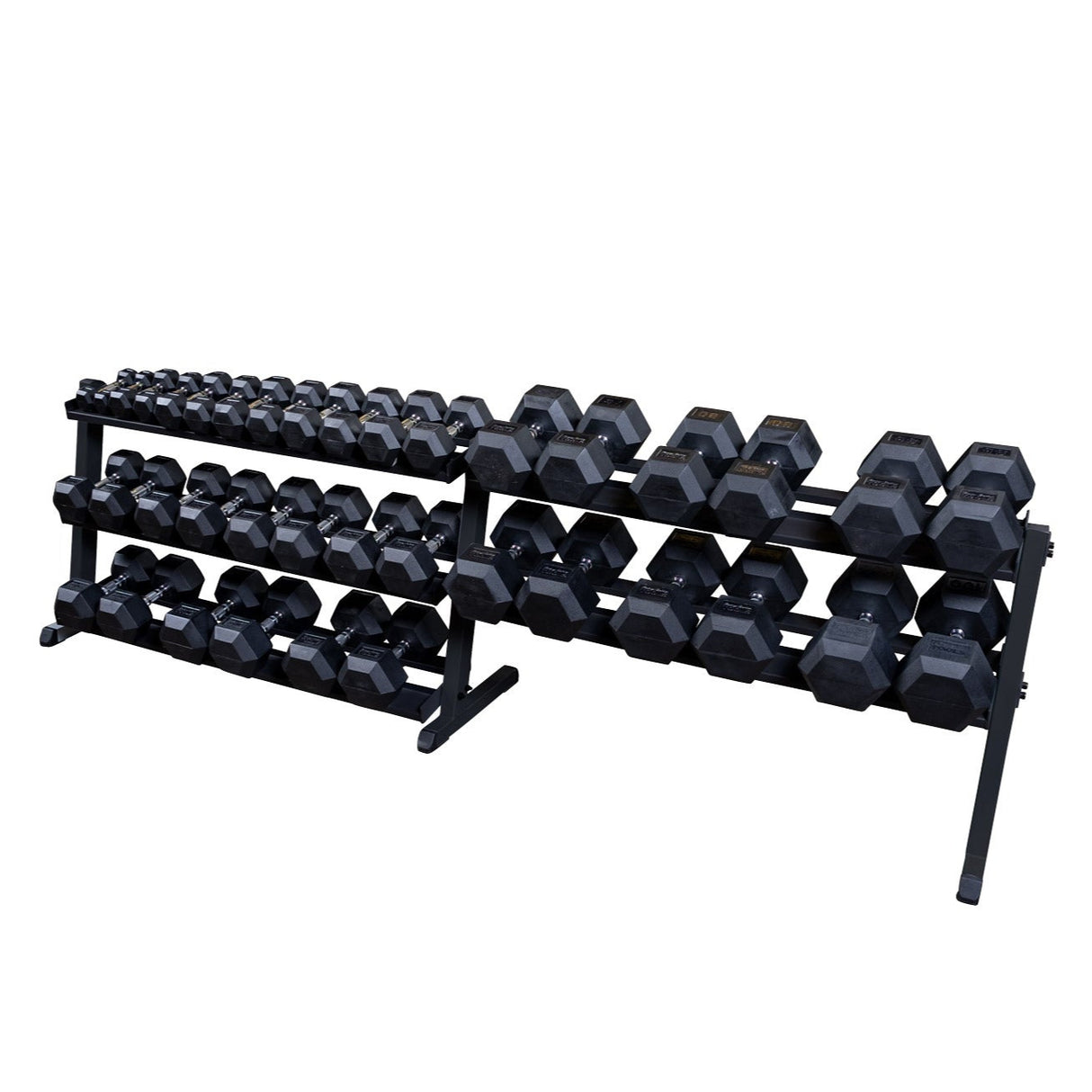 Body-Solid Dumbbell Rack (Black) Body Solid Dumbell racks, power block stand, plate and bar storage, kettlebell racks, ball racks GDR60_DSF2418-Cut-FakeBLK
