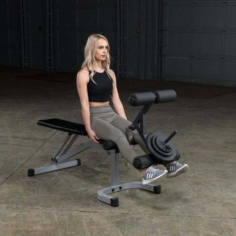Body Solid GLDA1 Leg Developer Attachment Body Solid Bench add-ons; leg attachment, preacher curl GLDA1BodySolid4RollerLegDeveloperSampleExercisewithBenchandPlate_760x760_85552979-2cc7-44ee-af6e-77077e29885b