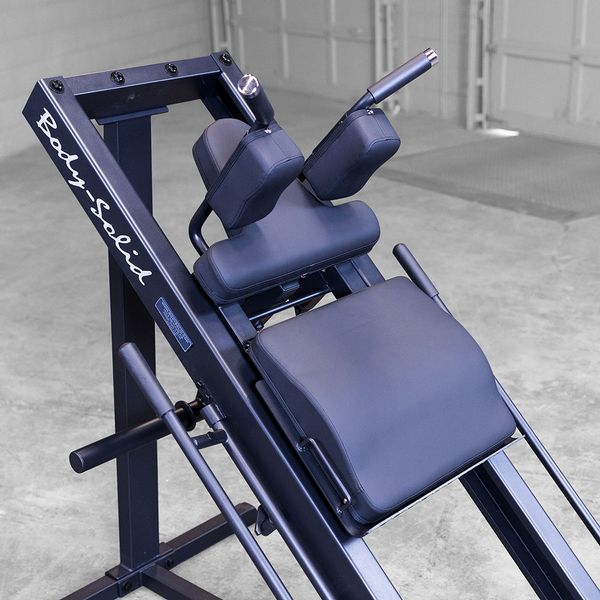 Body-Solid Leg Press Hack Squat Body Solid Home Gym, Small; Single stack or a-frame double stack (functional trainer). 5 functions or less GLHP1100B-IMGL3798