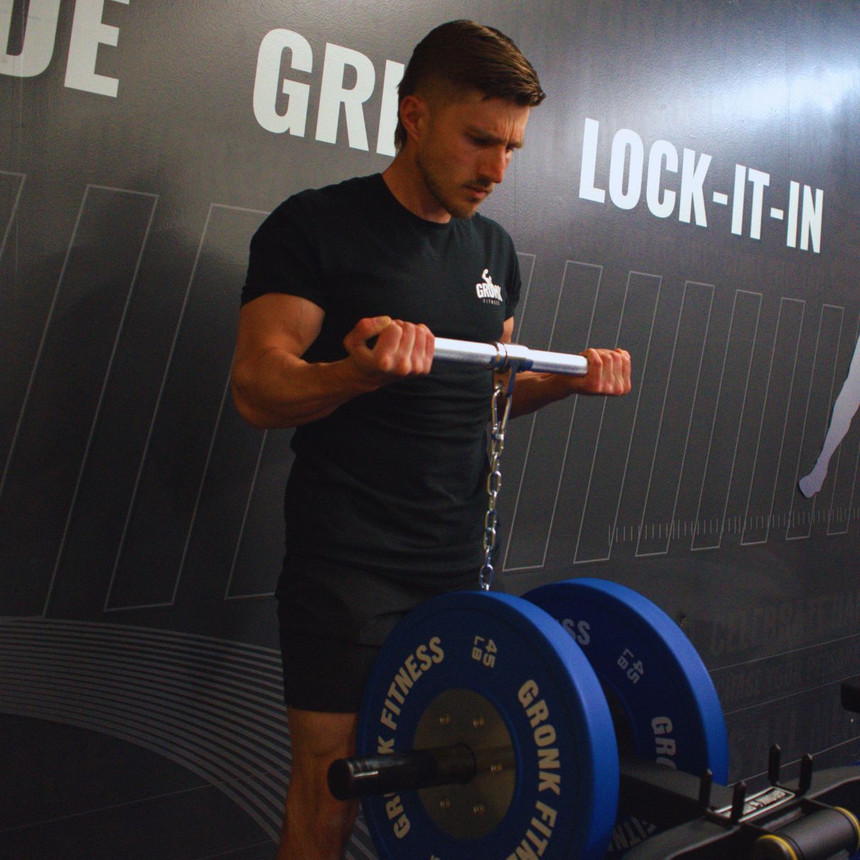 Gronk Fitness Plate Loaded Bicep / Tricep Machine - Discontinued Gronk Fitness Products Selectorized, single stack, MTS, Hammer, assembled GronkFitnessBicepTricepMachine-BicepCurl1_1800x1800_a0d73c41-c28c-400b-a8a5-fb33c7bcca42