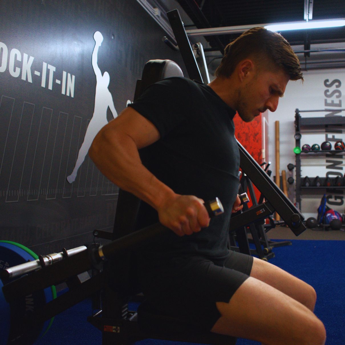 Gronk Fitness Plate Loaded Bicep / Tricep Machine - Discontinued Gronk Fitness Products Selectorized, single stack, MTS, Hammer, assembled GronkFitnessBicepTricepMachine-TricepPushdown1_1800x1800_0eebde2e-144f-429d-9bc6-bce3db571f61