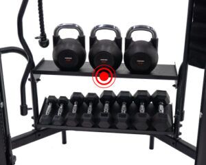 Inspire SF5 Horizontal Storage Rack, Adjustable Inspire Add-ons; leg-press, specialized benchs, multi-hip SF5_RackFeature_408x326_09-27-23-300x240